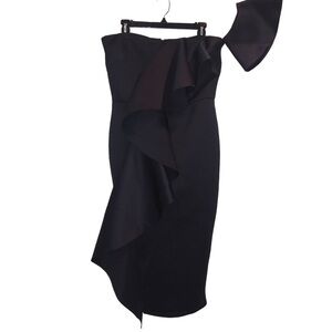 True Violet Ruffle Strapless One Arm Stretch Black MIDI Dress 16